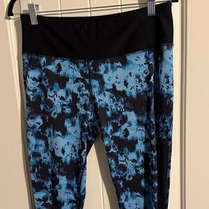 Reflex Black + Blue Rose Floral Yoga Athletic Leggings Size M